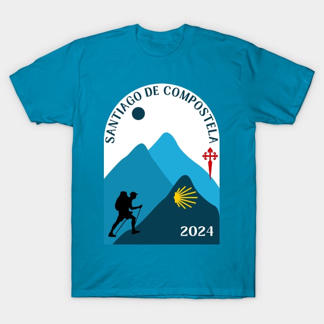 Camino de Santiago de Compostela 2024 Man Walking T-Shirt by Brasilia Catholic